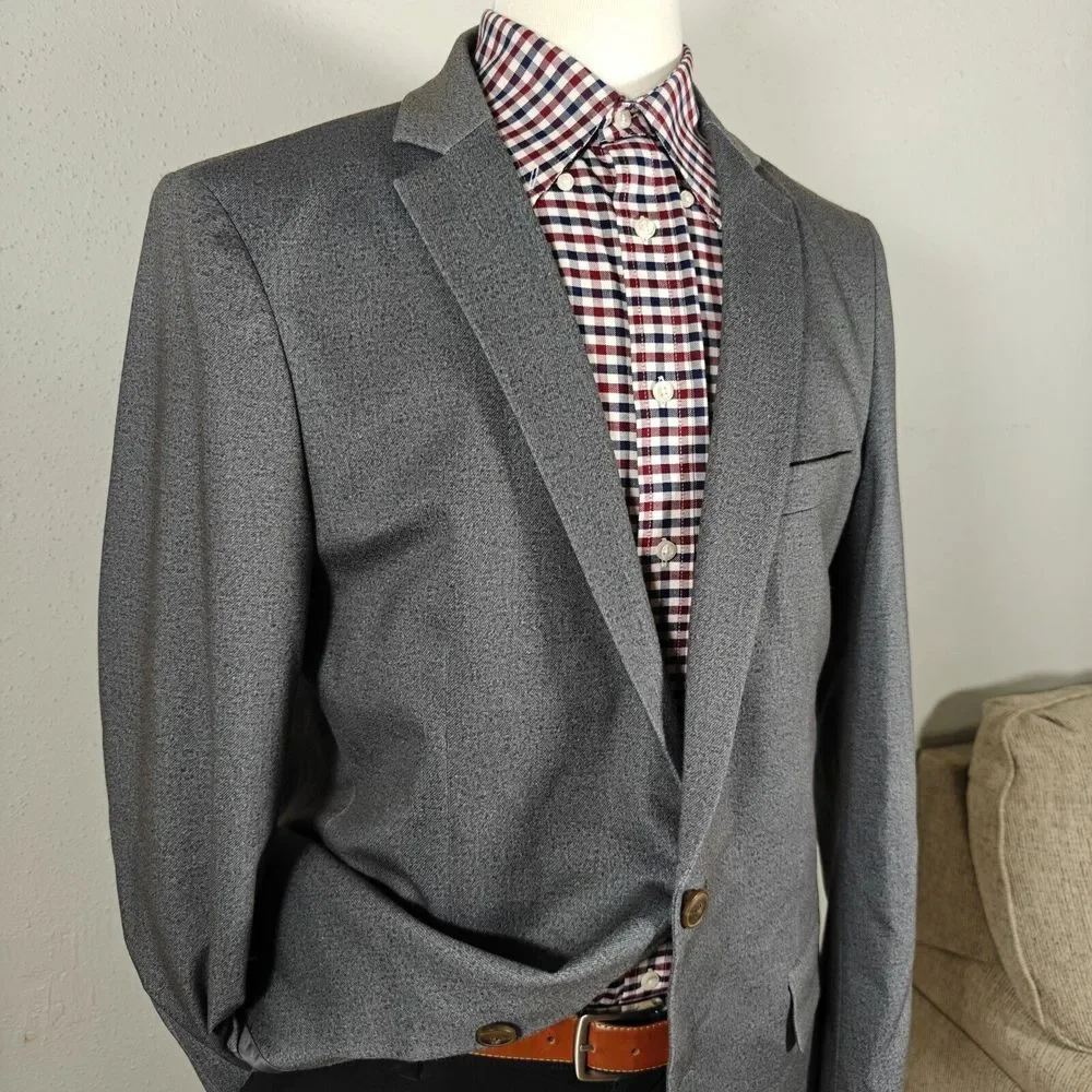 Haggar Men's In Motion Knitted Blazer Slim Fit Gray Poly Blend Size 46L‎